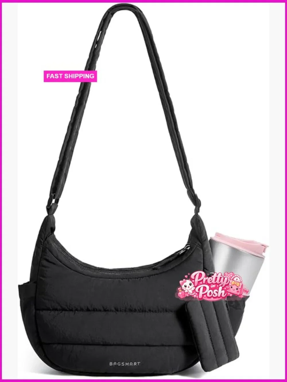 Polyester Puffer Hobo Crossbody Bag with Adjustable Strap